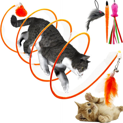 Self Play Cat Hunting Spiral Tunnel Toy, Folded Cat Spring Tunnel Toys for Indoor Cats (Green) - Image 9