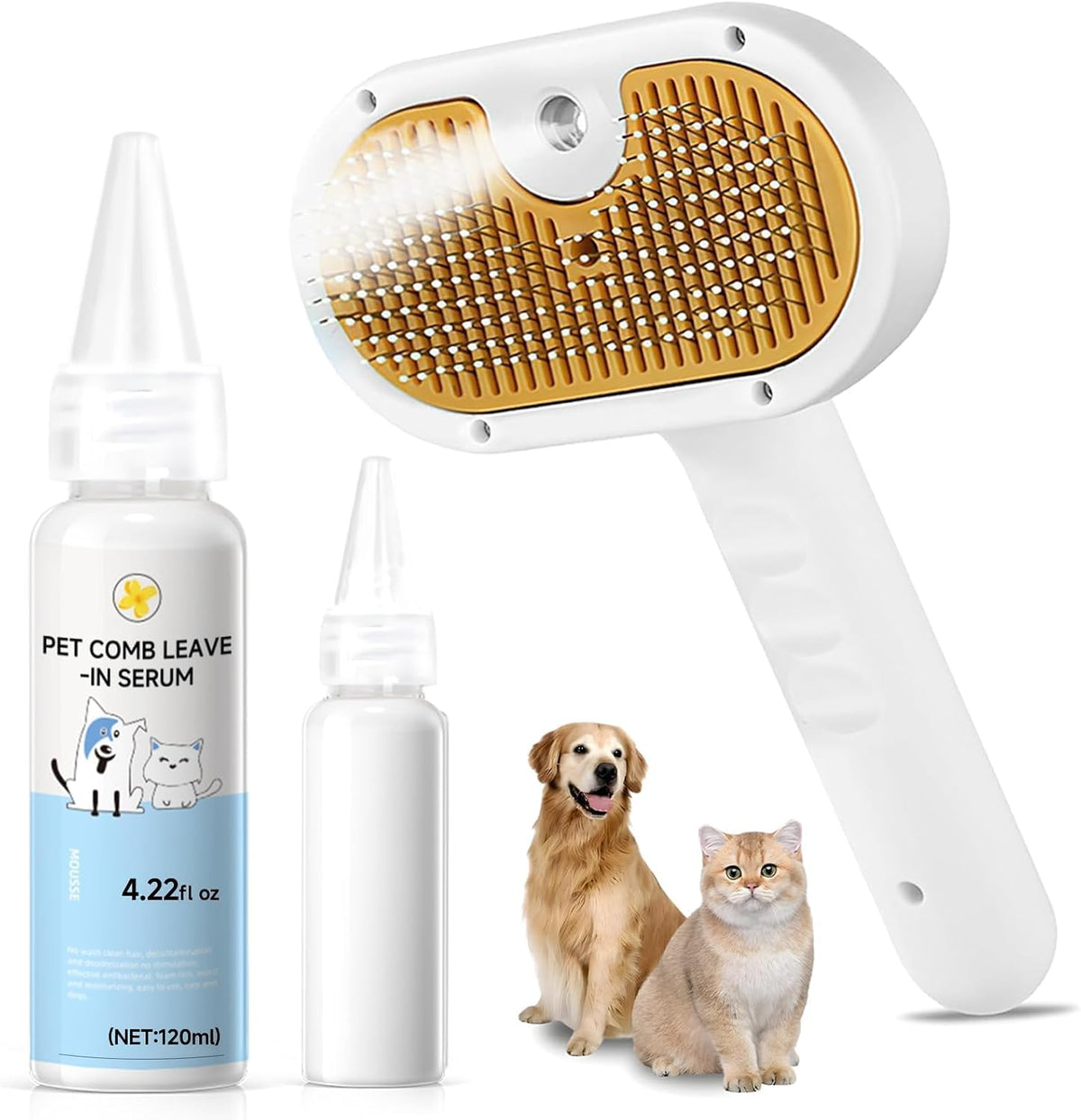 Pet Steam Brush for Dog & Cat - 3-in-1 Spray Hair Removal Comb for Shedding & Grooming, Softens Fur & Reduces Static - Water Brush for Long & Short Coats, Bath-Hating Pets, Includes Waterless Shampoo - Image 12
