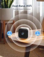 Side profile of Gncc Gc4 indoor camera with phone app display