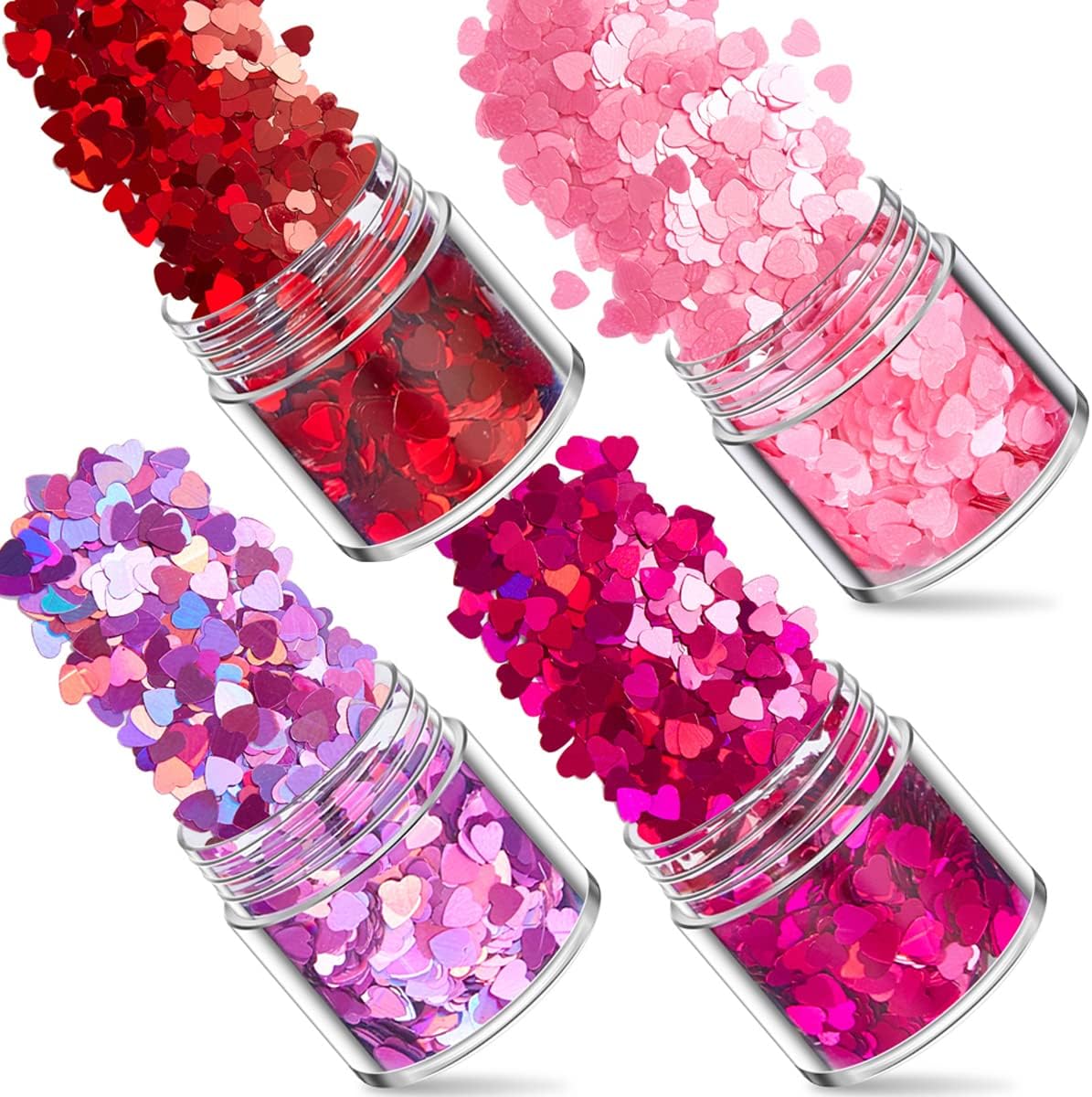 Qdtk heart holographic nail glitter 4 boxes set front view