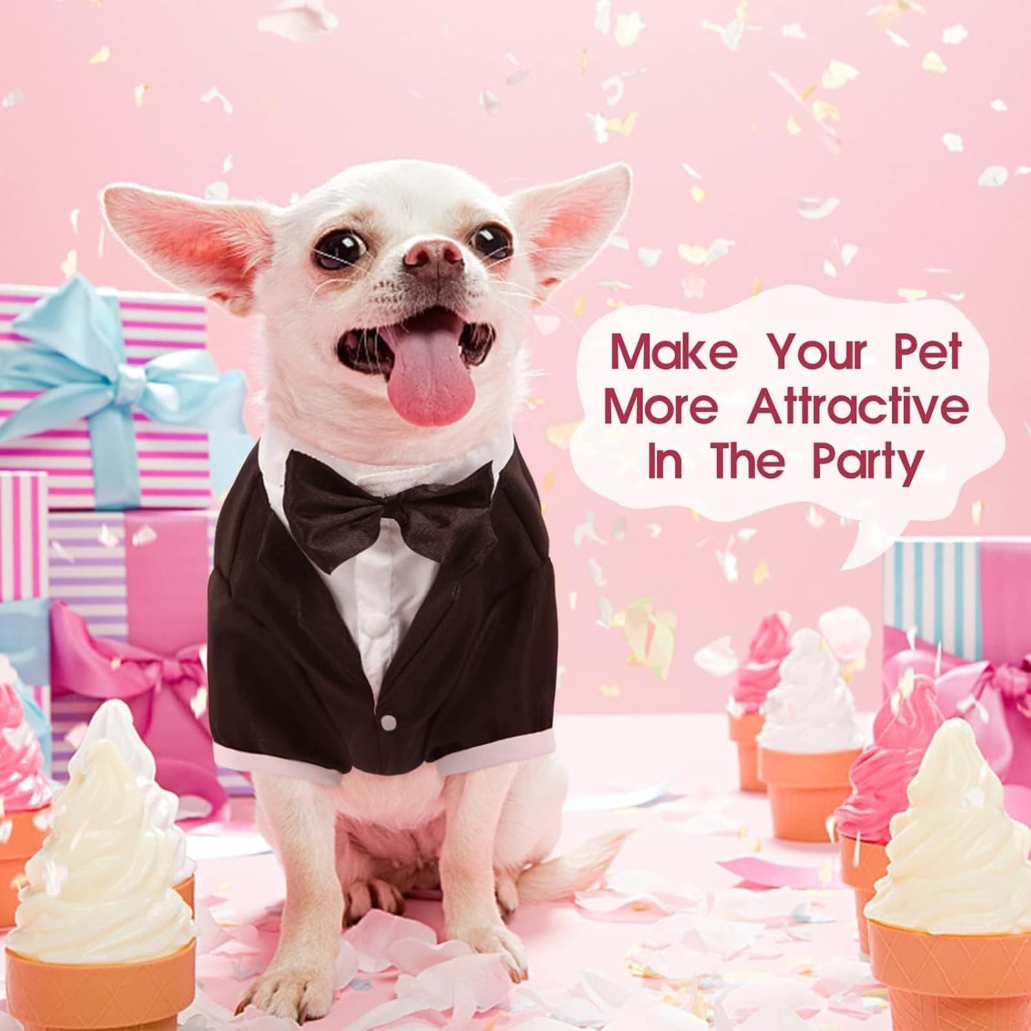 Authentic USA imported Kuoser pet dress suit packaging and apparel material texture.