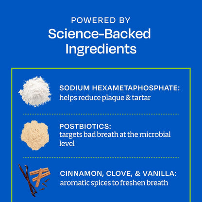 Close up view of the ingredients list and feeding instructions on Ark Naturals dog treats.