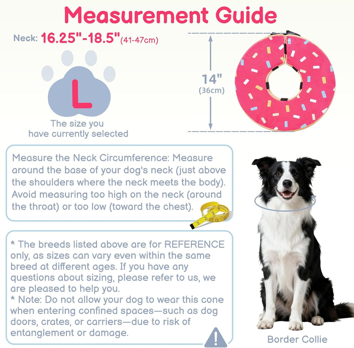 Didopet pink sprinkle print doughnut collar for large dog post-surgery
