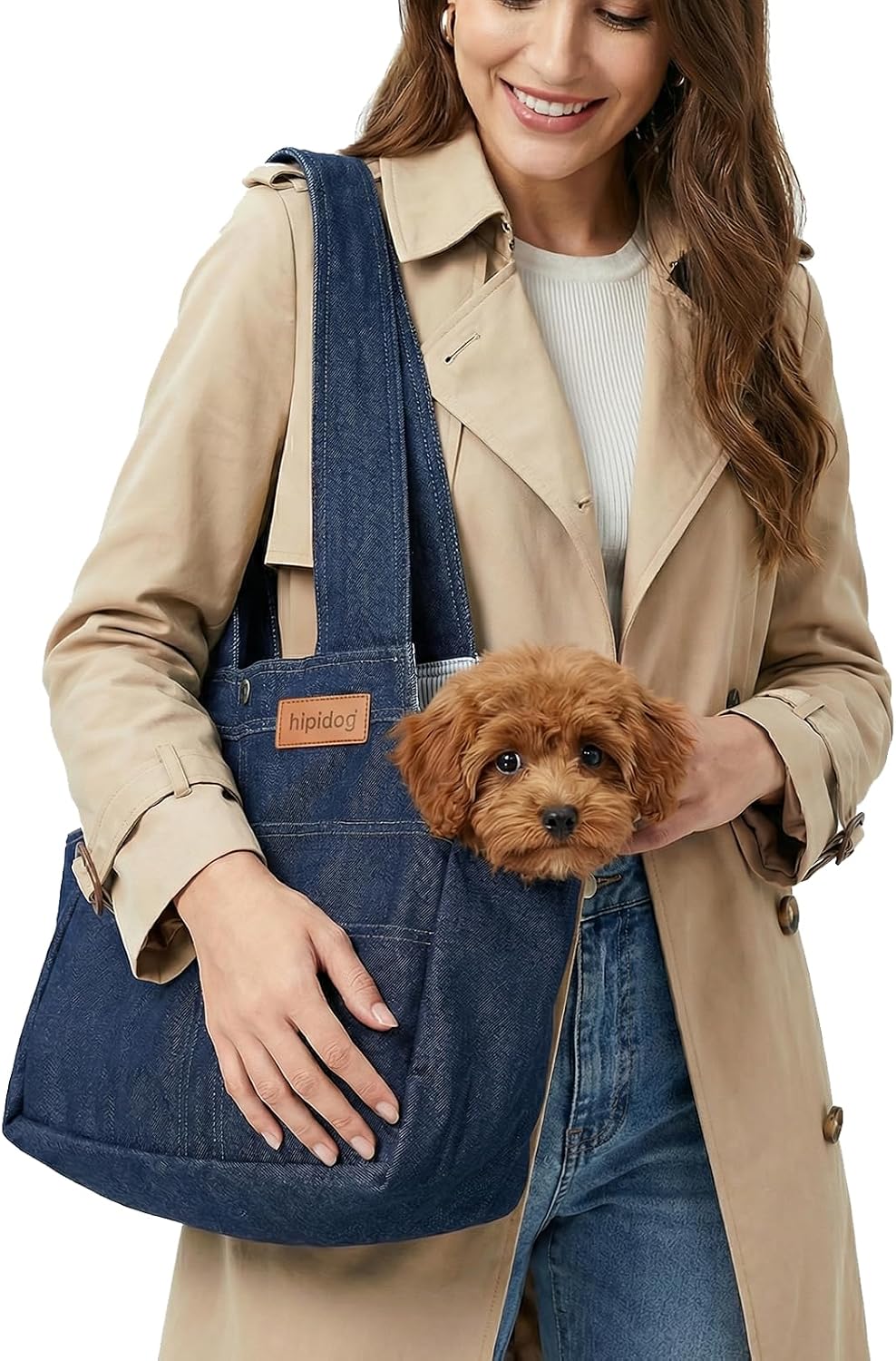 Abuul dog purse denim carrier front view