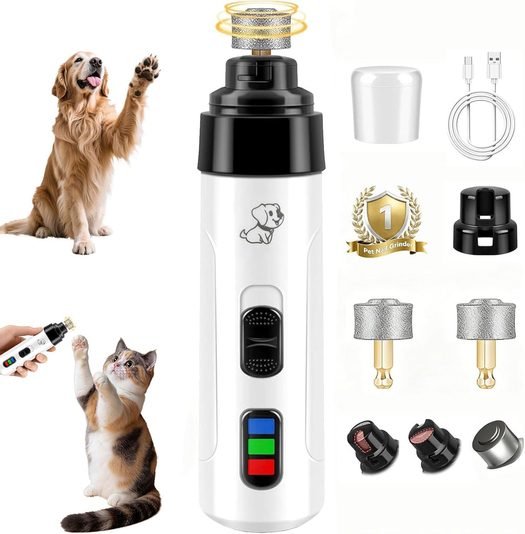 RGIMF upgraded silent dog nail grinder front view showing sleek white ergonomic design.