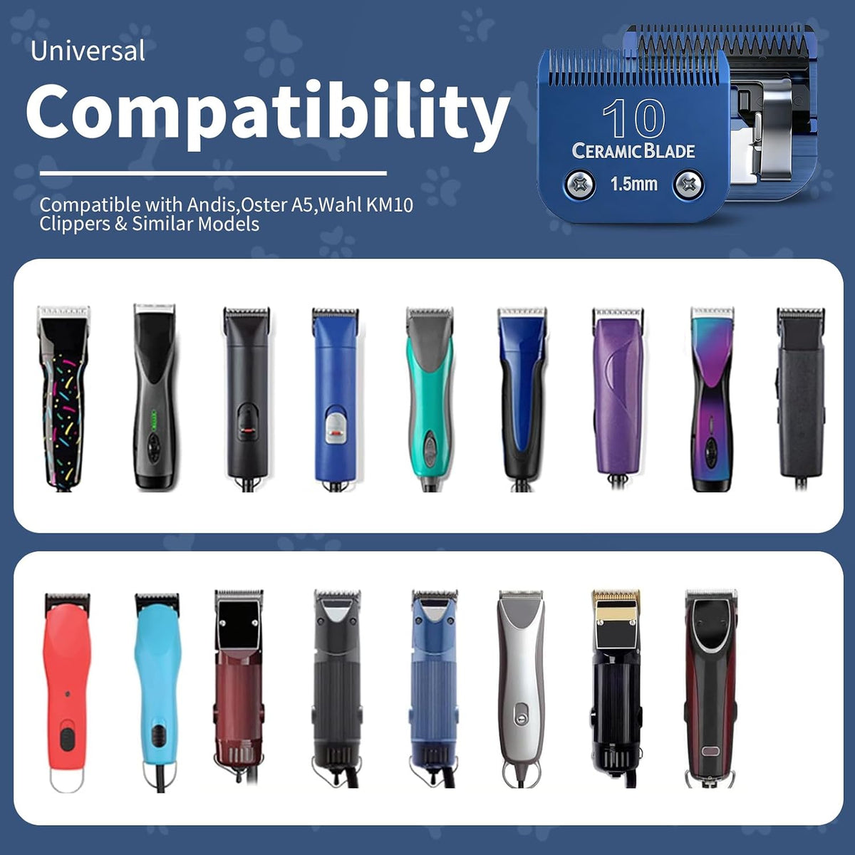 DODAER size 10 pet grooming blade packaging layout with all three blue ceramic pieces displayed clearly