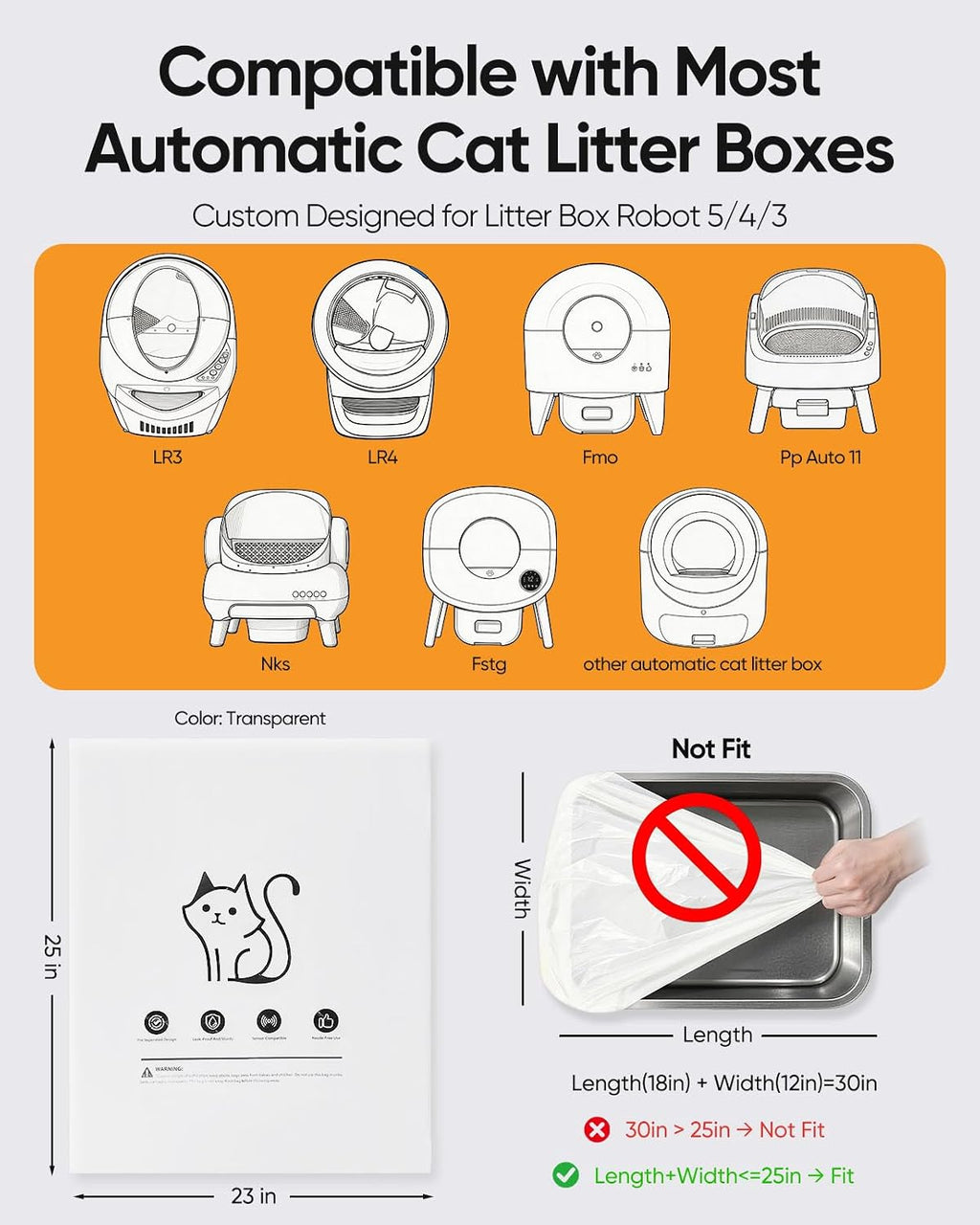 Transparent heavy duty litter liners for automatic cat litter boxes