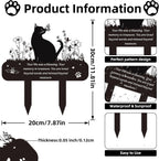 Black metal cat cemetery plaque with butterfly and flower silhouette details