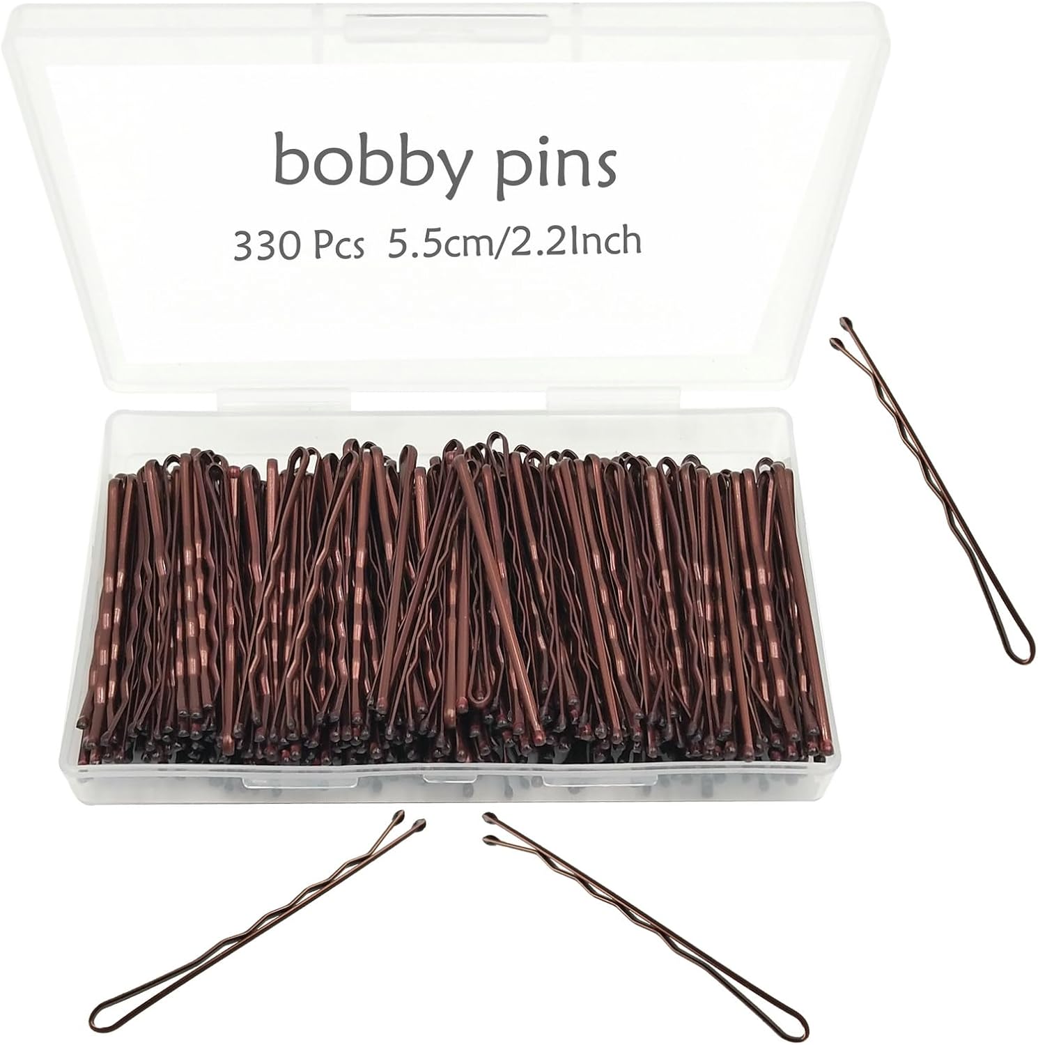YINGFENG bobby pins brown three hundred thirty count front view with clear storage box.