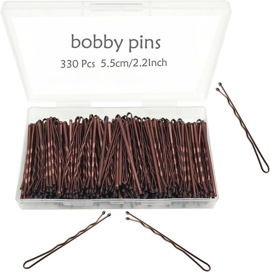 YINGFENG bobby pins brown three hundred thirty count front view with clear storage box.