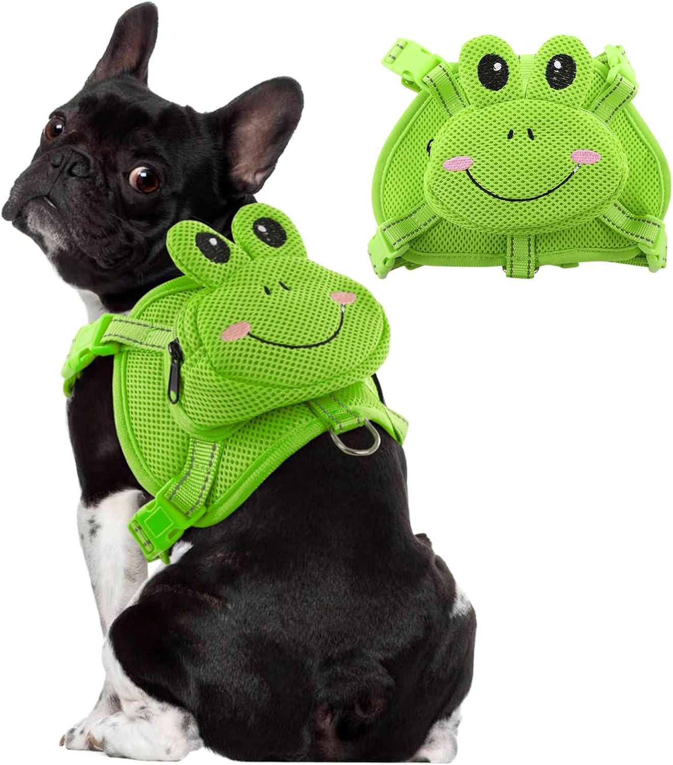 OUOBOB dog backpack harness front view on a small puppy.