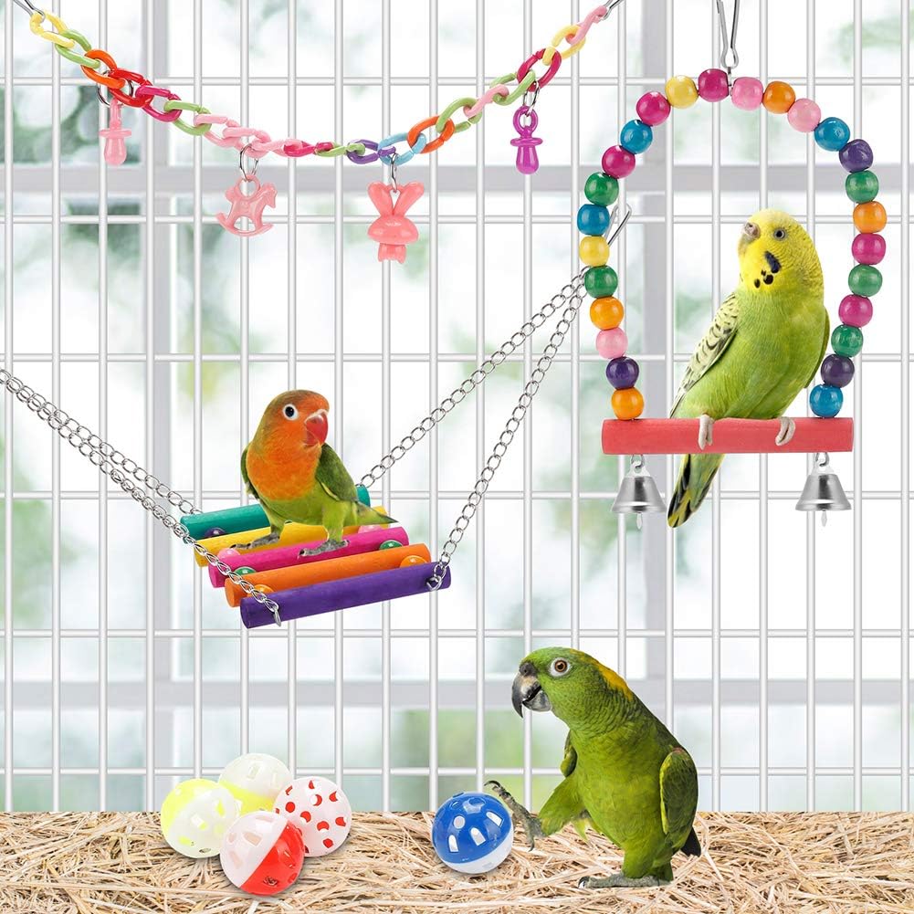lovyoCoCo bird toy set arranged to show variety and colors