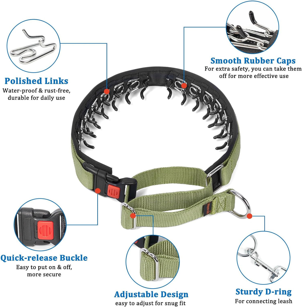 Mayerzon hidden martingale collar with soft rubber comfort tips close up