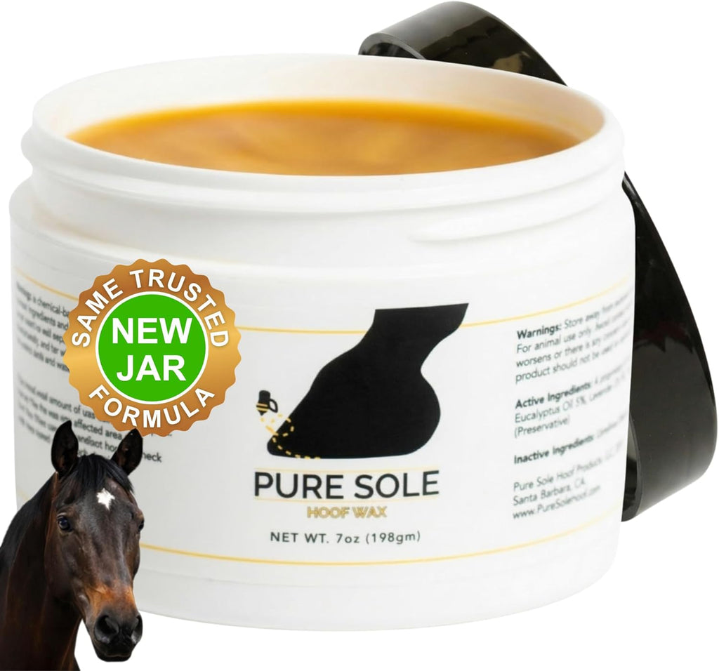 Pure Sole Hoof Wax 7 ounce tin front view horse hoof crack filler