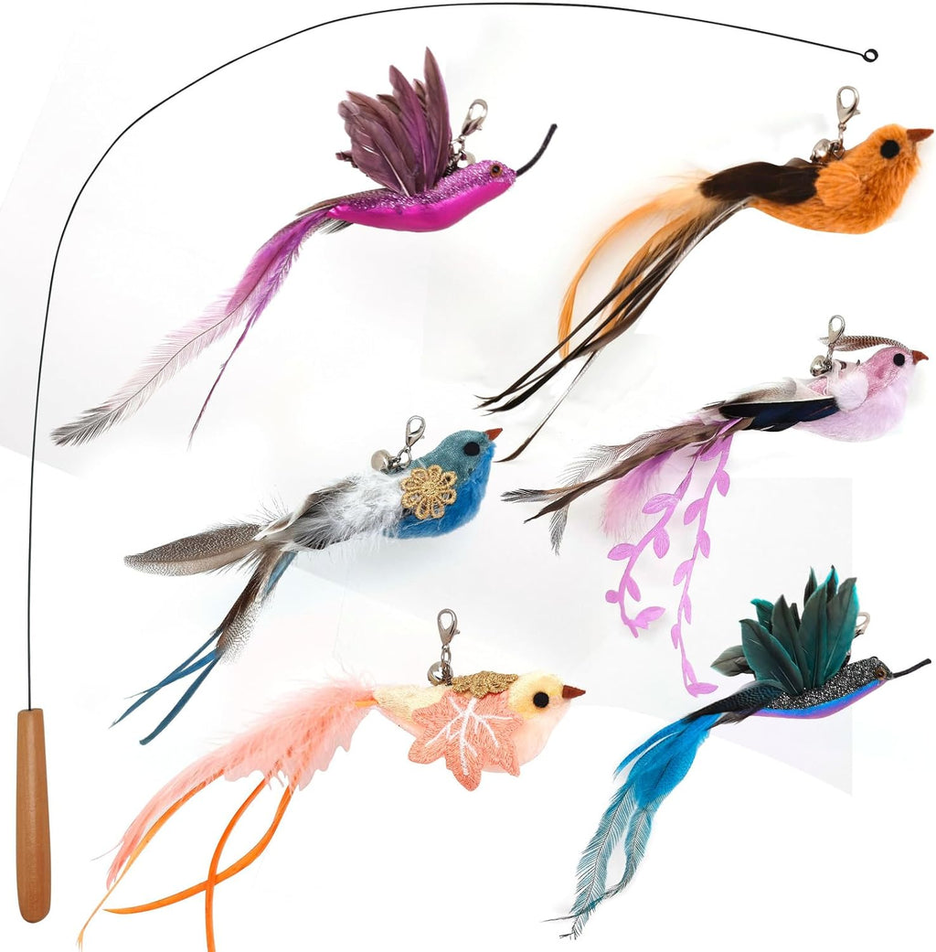 miwoowim Cat Toys Interactive for Indoor Cats, 2PCS Ultra-Long Teaser(50"+38")+9PCS Da Bird Feather Refills, Fishing Pole Toy,Retractable Cat Wand Toy and Feather Toys Refills Attachment Replacement - Image 12