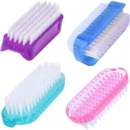 ROLECK two sided nail brush front view showcasing multicolor handles and clean white bristles.