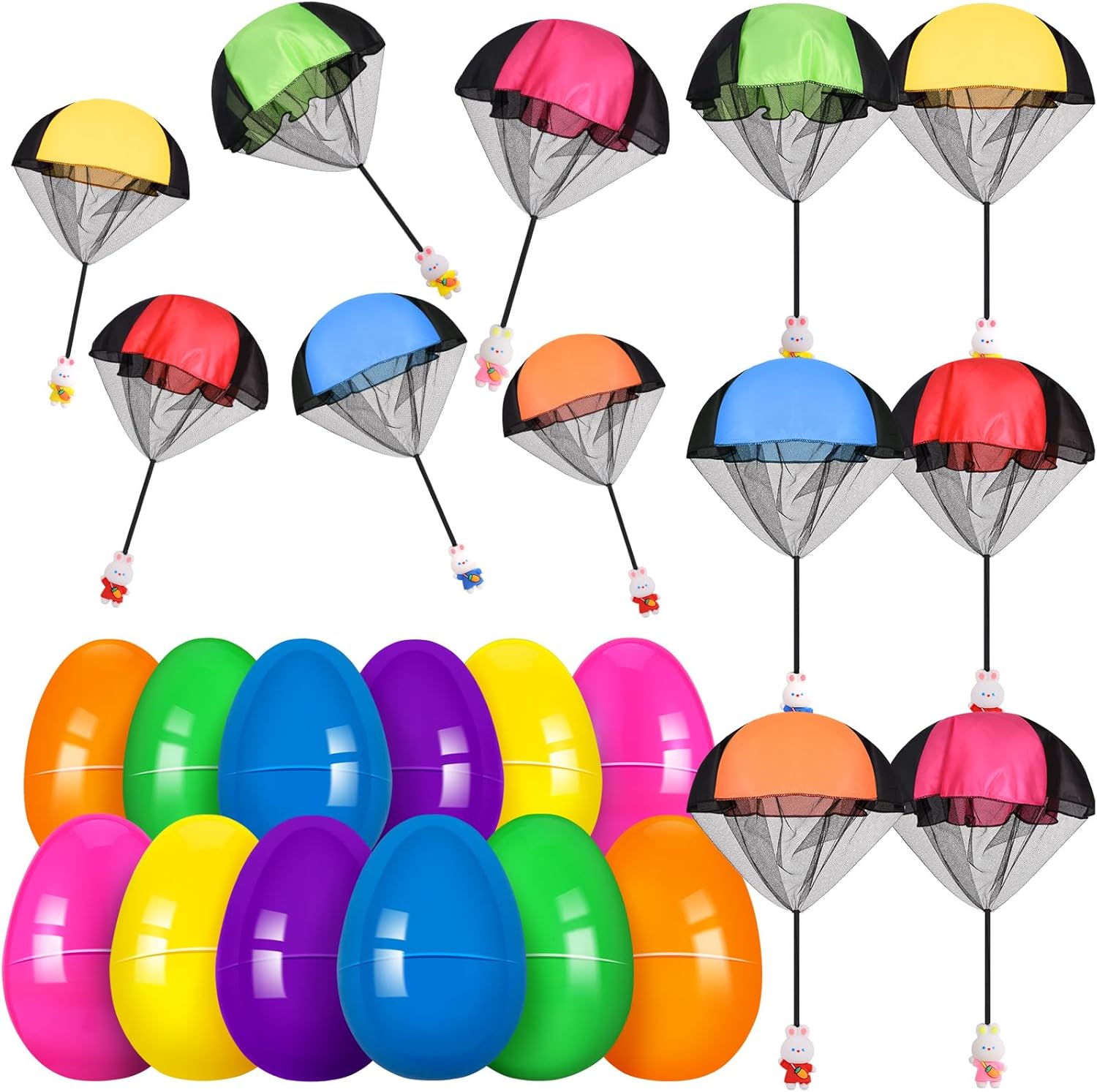 UURM prefilled easter eggs parachute toys front view showing colorful plastic eggs for kids outdoor games
