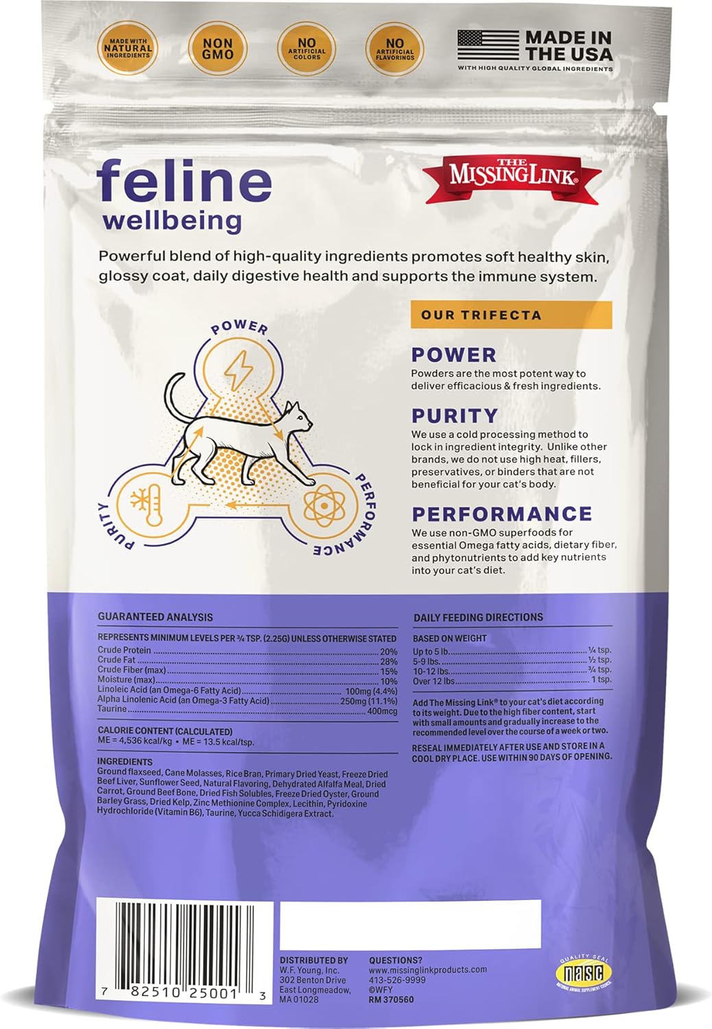 Healthy adult cat enjoying a meal mixed with nutritional superfood supplement powder.