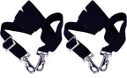 Majestic Ally Adjustable Length Horse Blanket Leg Straps front view showing navy elastic band and nickel plated swivel snaps.
