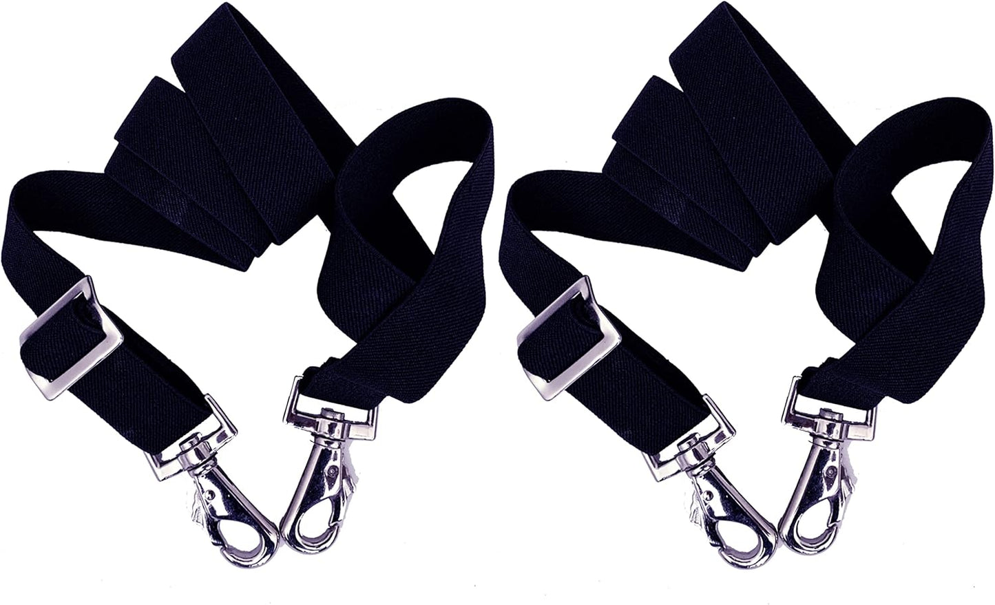 Majestic Ally Adjustable Length Horse Blanket Leg Straps front view showing navy elastic band and nickel plated swivel snaps.