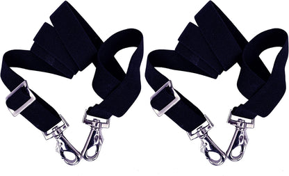 Majestic Ally Adjustable Length Horse Blanket Leg Straps front view showing navy elastic band and nickel plated swivel snaps.