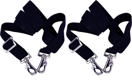 Majestic Ally Adjustable Length Horse Blanket Leg Straps front view showing navy elastic band and nickel plated swivel snaps.