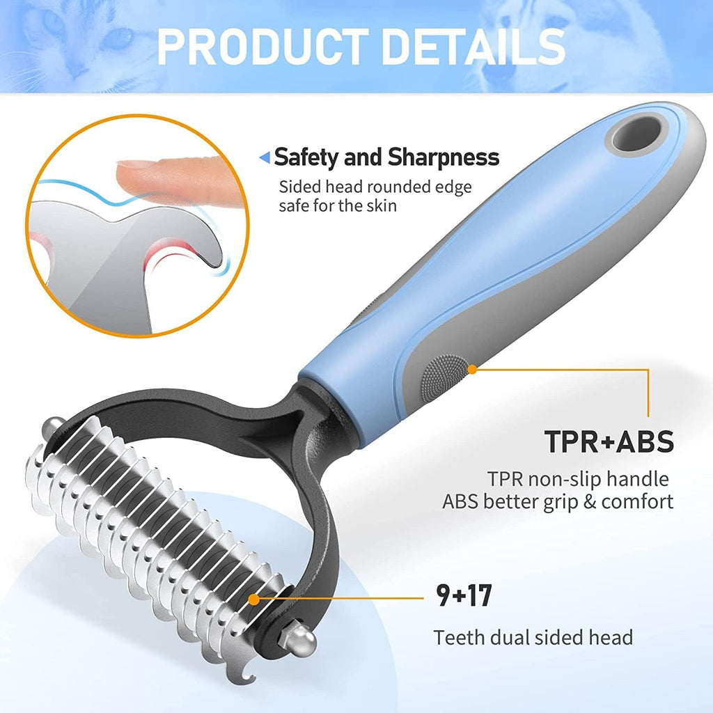 Dual sided dematting comb removing mats from long dog hair