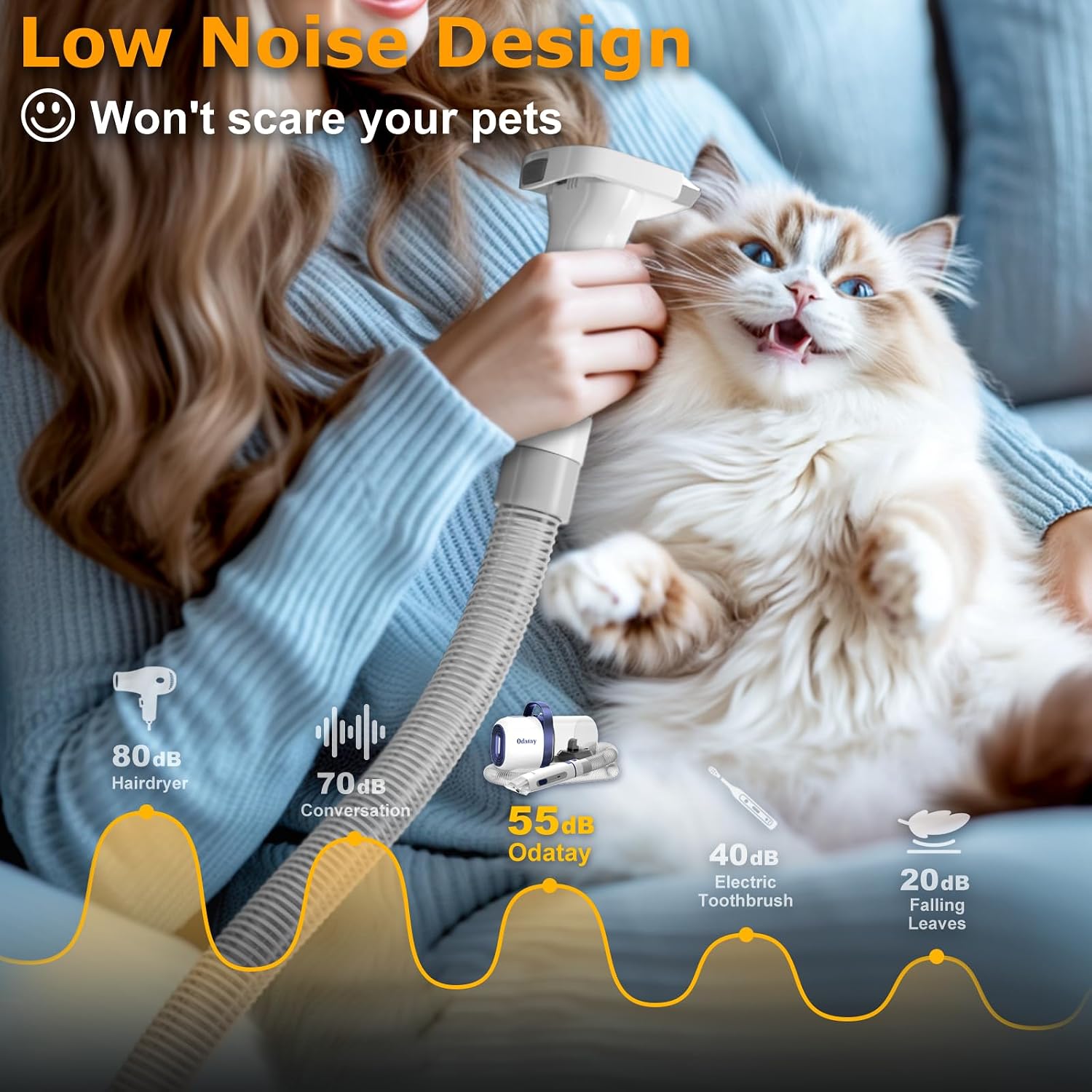 Pet owner using the 12000Pa strong suction grooming tool on a dog