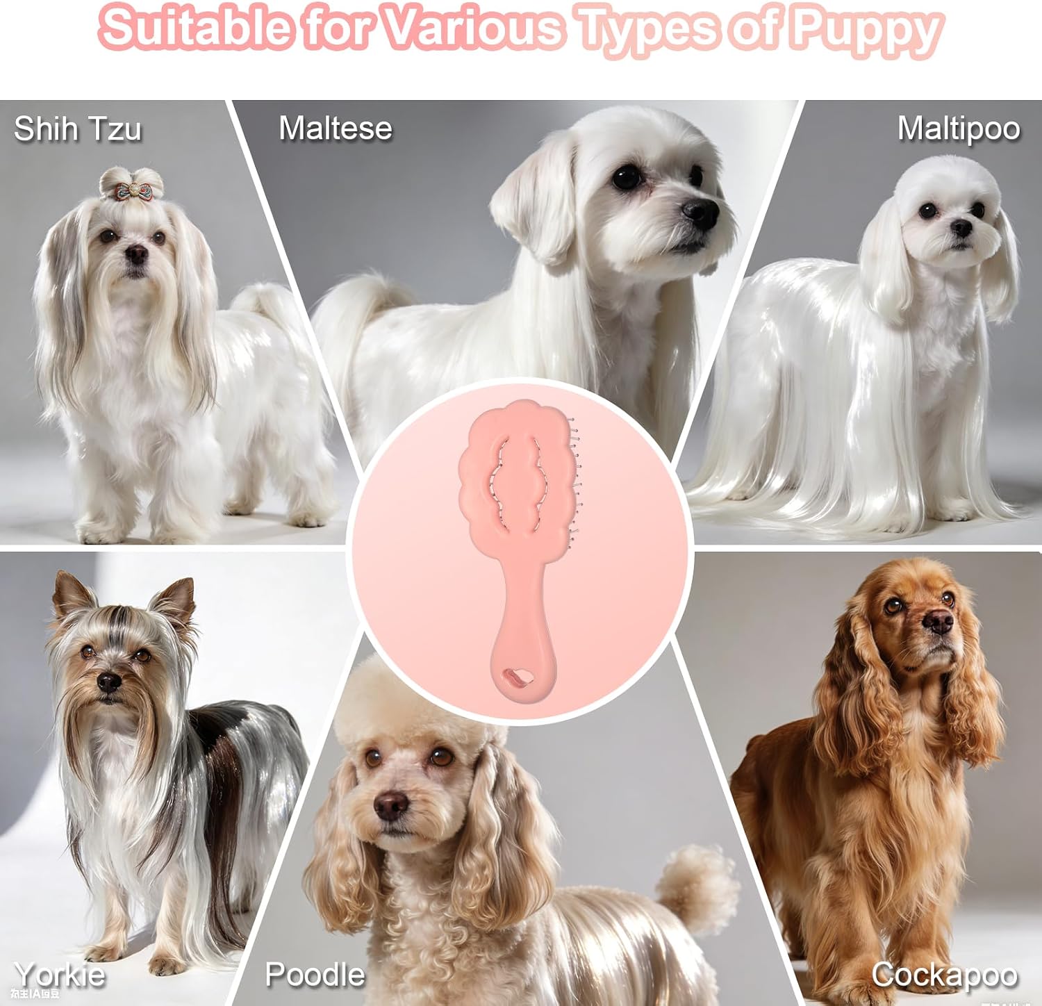 Maeelou wet and dry pet hair detangler brush for small puppies ergonomic design