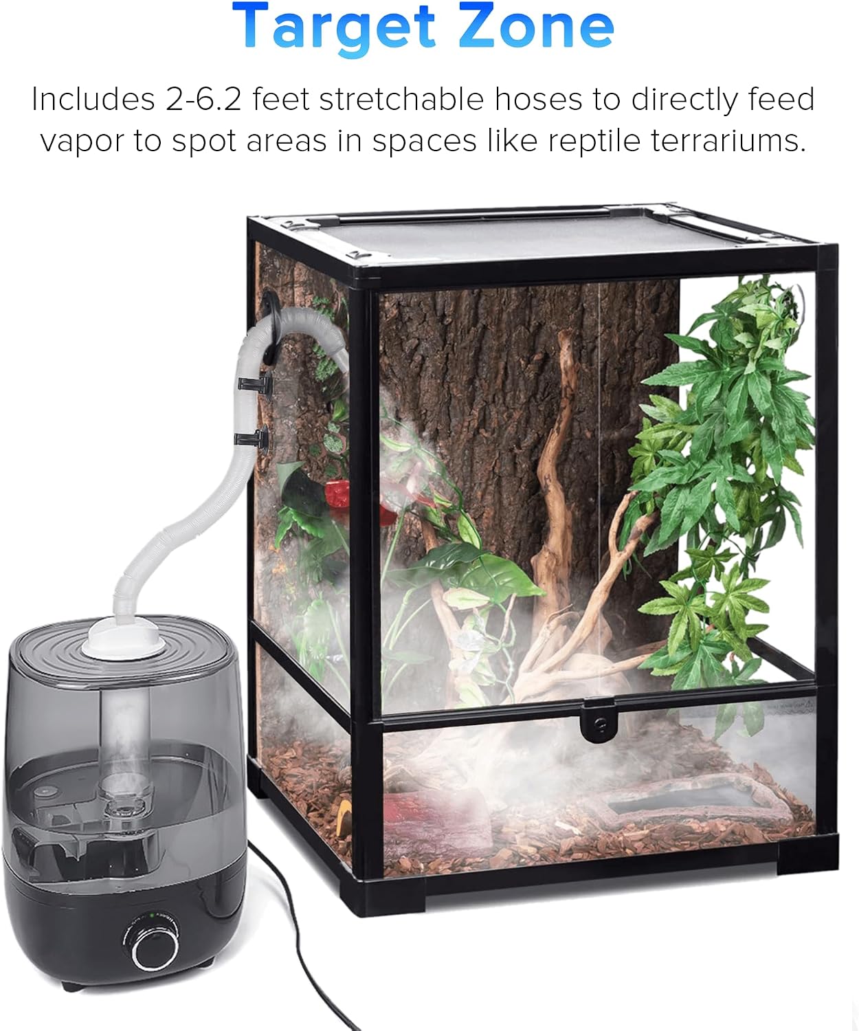 Complete package accessories of the AUAAQ terrarium humidifier including hygrometer and suction cups.