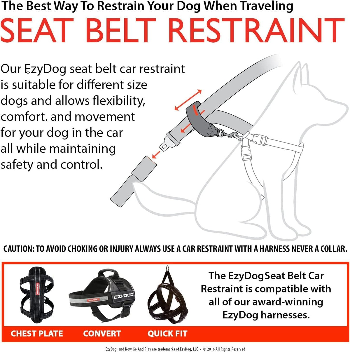 EzyDog pet seat belt attachment showing nylon webbing detail