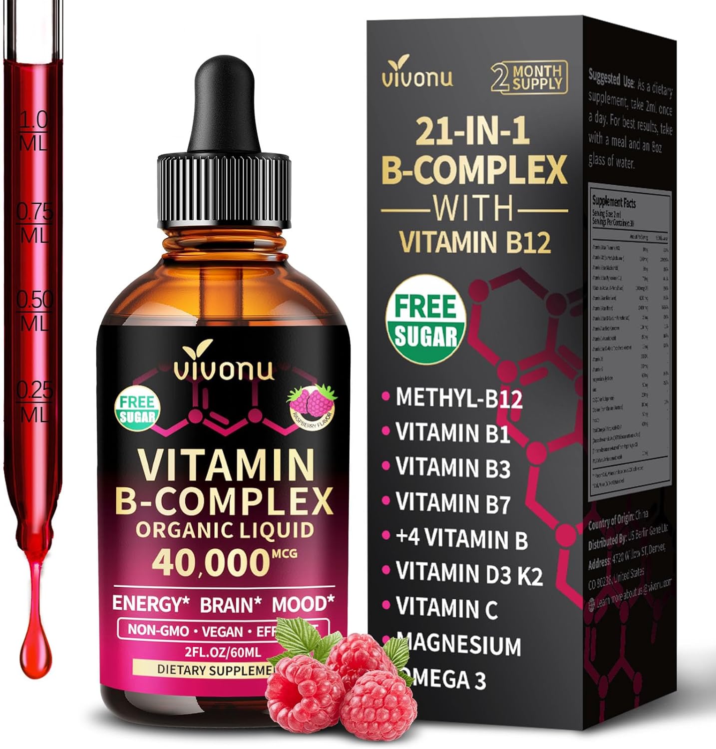 VivoNu Vitamin B Complex Liquid Drops 2 Fluid Ounces front view