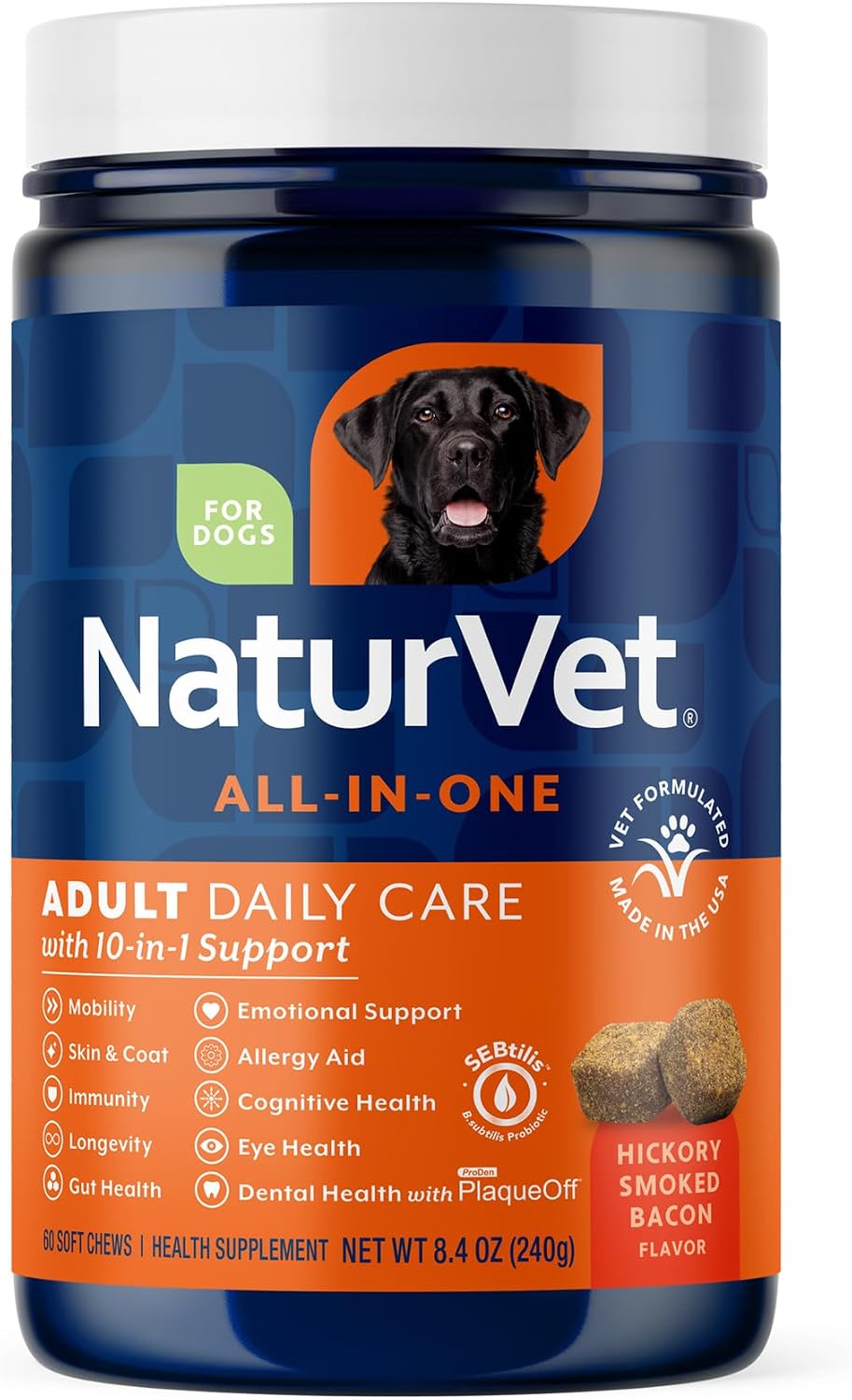 Back of NaturVet All-In-One bottle showing dosage instructions