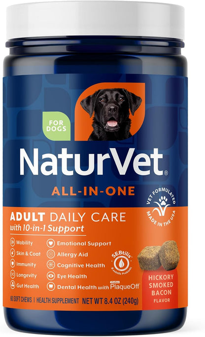Back of NaturVet All-In-One bottle showing dosage instructions