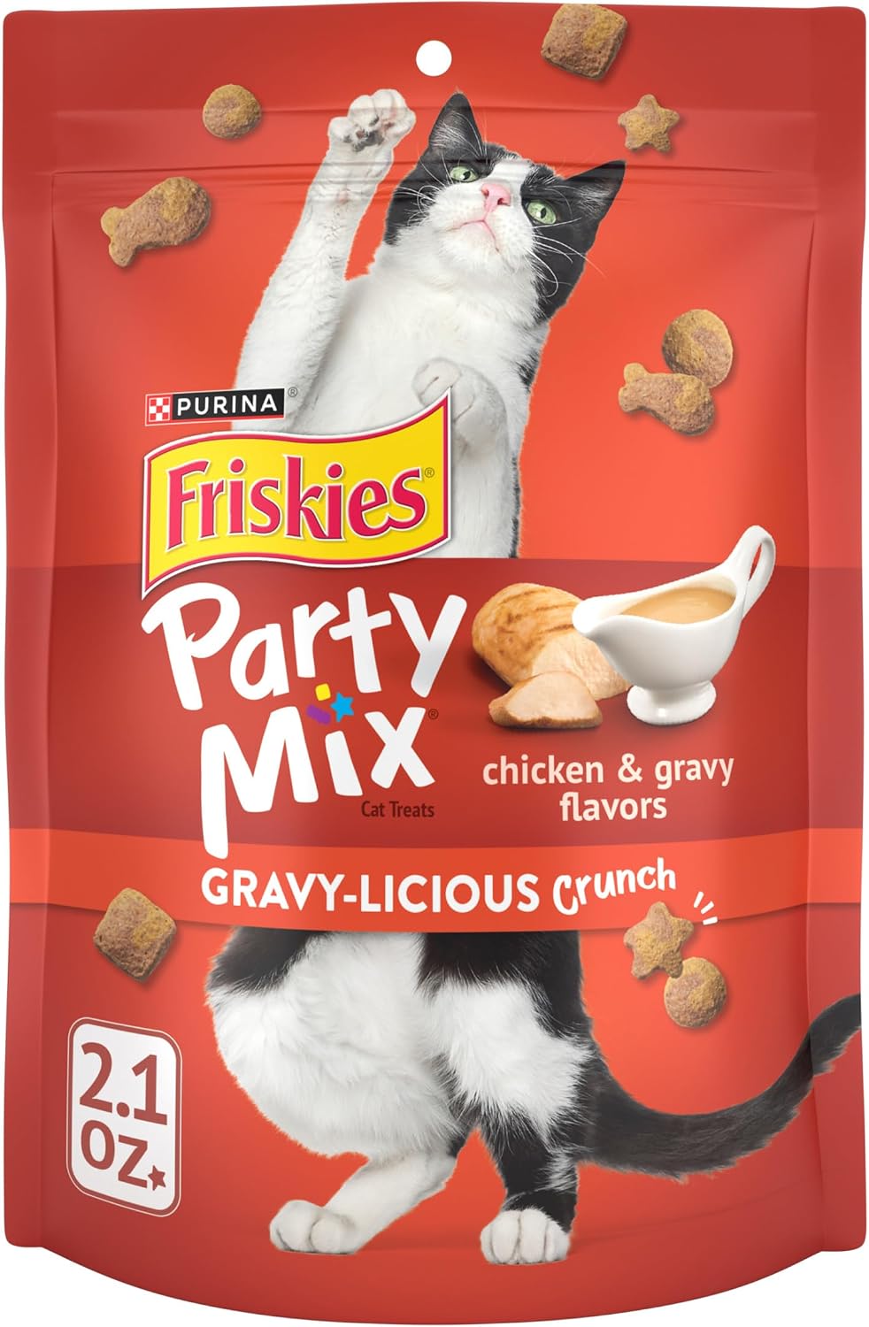Purina Friskies Cat Treats, Party Mix Gravy-licious Crunch Chicken and Gravy Flavors - 20 oz. Pouch - Image 12