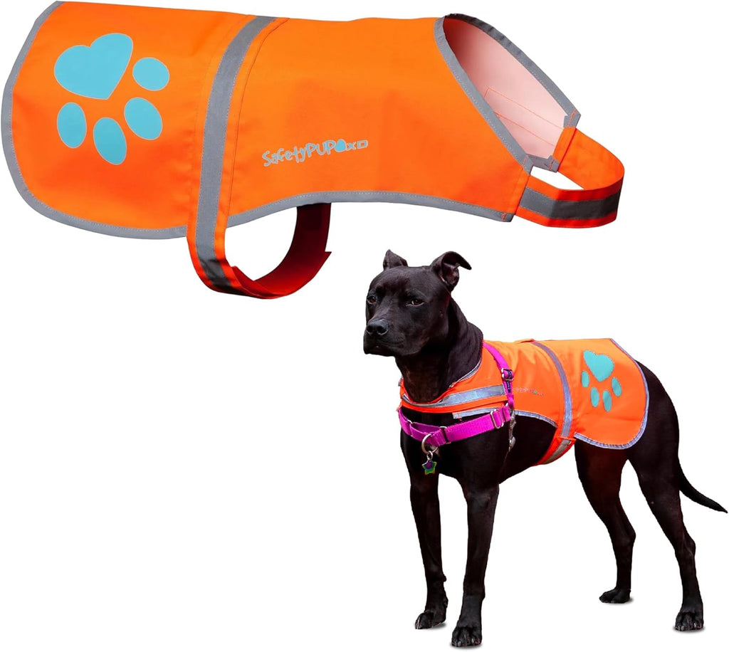 SafetyPUP XD reflective dog vest in blaze orange front view