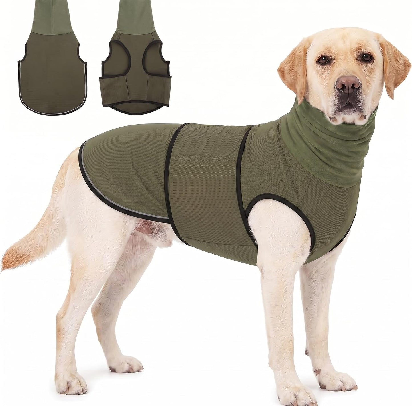 KOESON Dog Anxiety Relief Vest with Ear Cover, Soft & Breathable Dog Thunder Jacket for Thunderstorm, Fireworks, Travel, Separation, Reflective Calming Hoodie for Small Dogs, Army Green S - Image 9