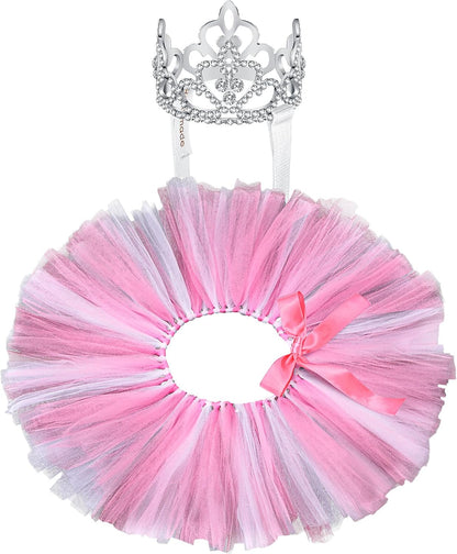 Hillban dog crown headband and tutu dress set front view on a pet