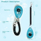 Eronomic teardrop shaped puppy clicker attached to a keyring