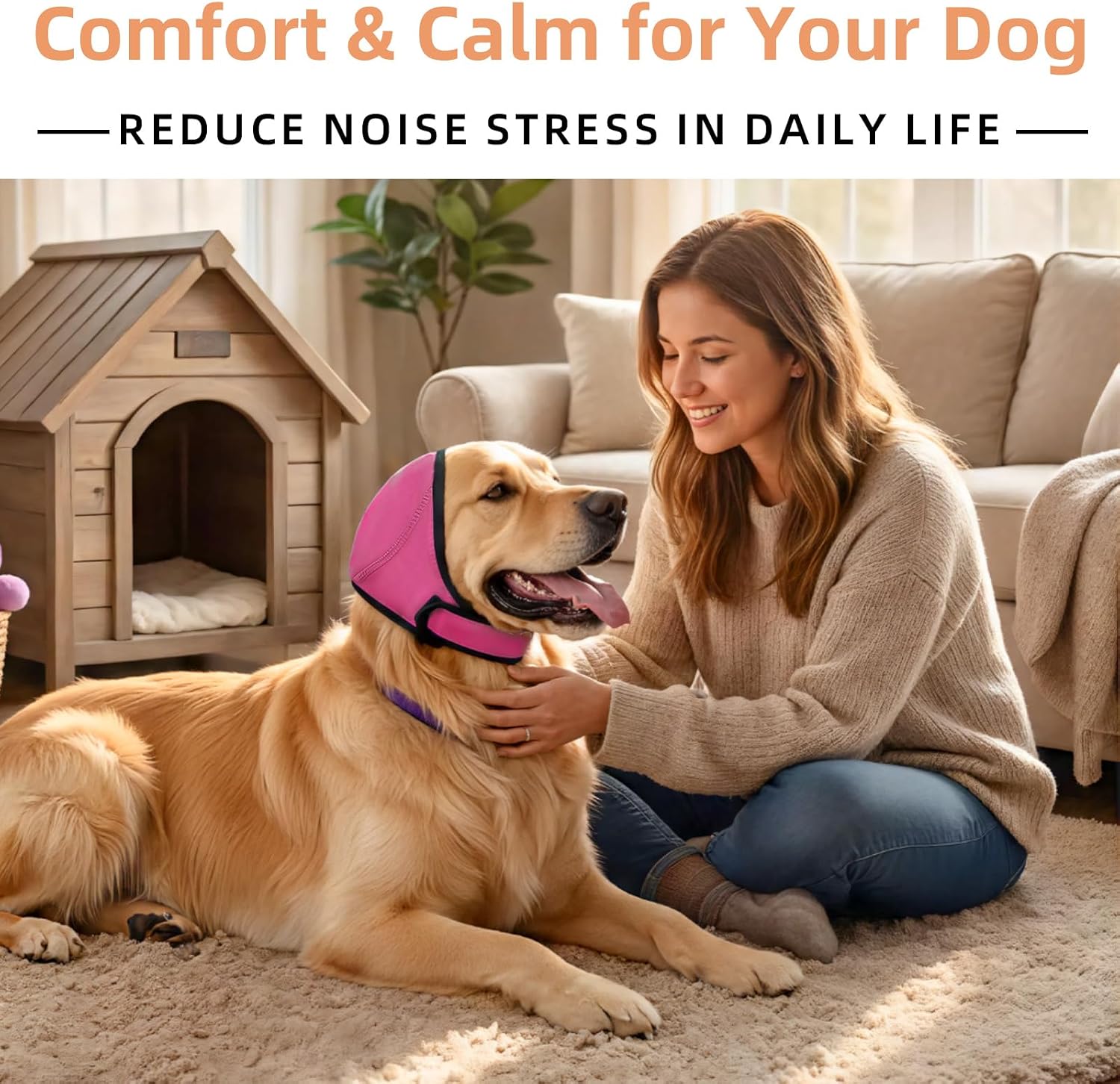 Dog Ear Muffs Noise Protection, No-Shake Ear Wrap for Hematoma Care, Bathing, Drying, Swimming & Noise Anxiety Relief (Rose Red, Small) - Image 2