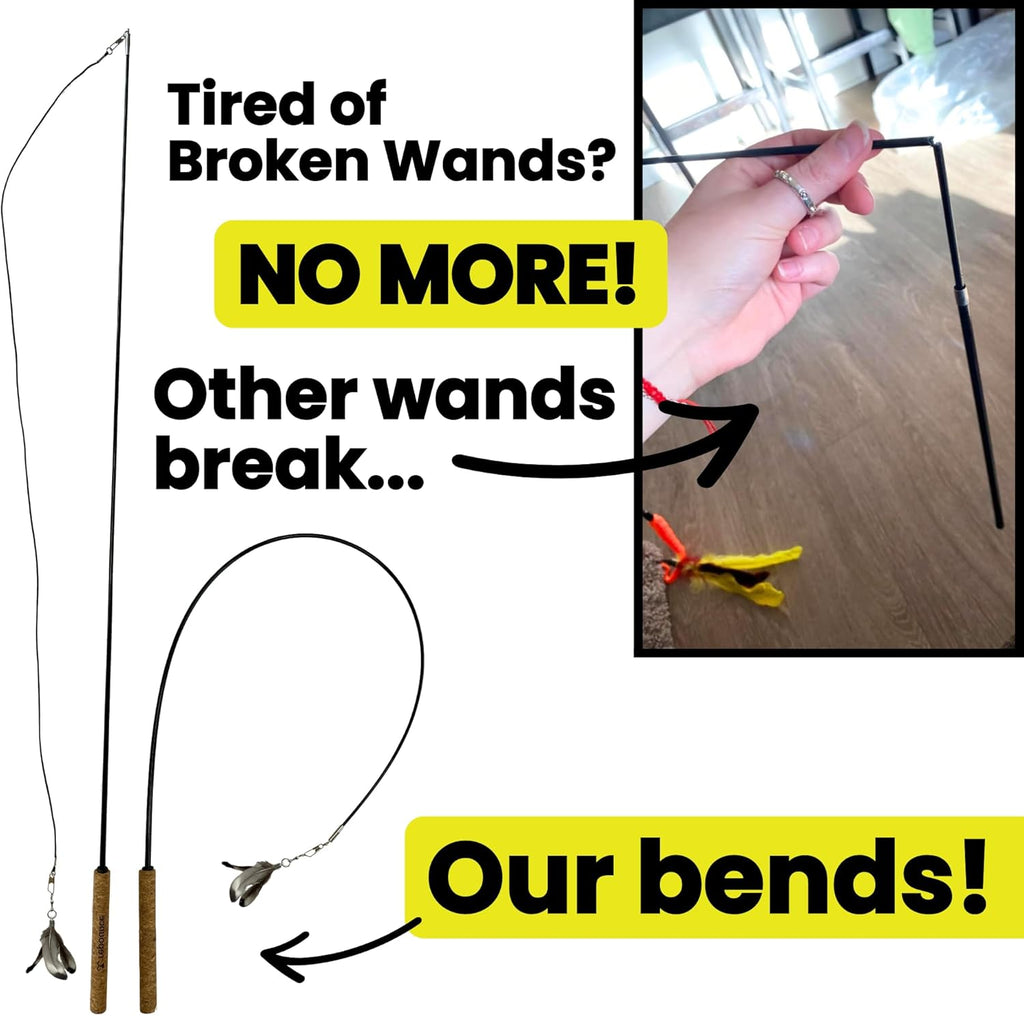 Repounce Forever Stick premium interactive teaser wand with a close up on the ergonomic natural cork handle.