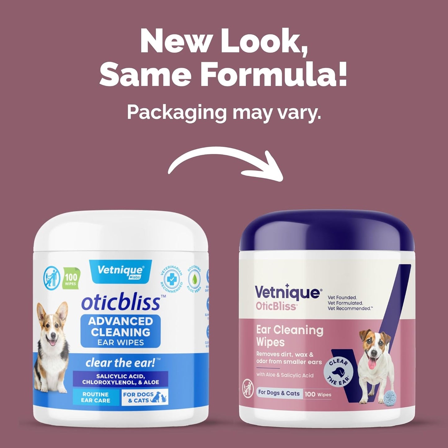 Vetnique Oticbliss pet ear wipes container close up