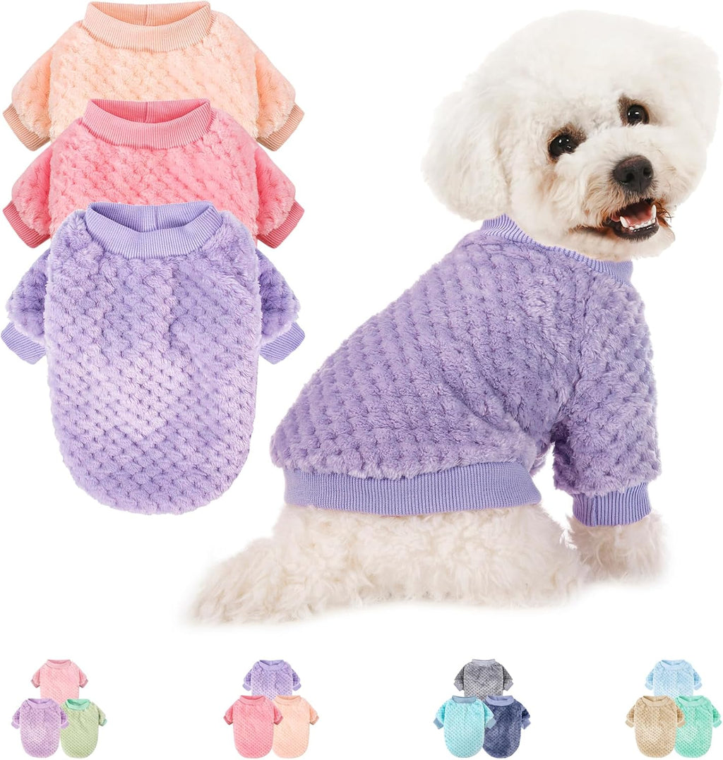 Dog Sweater, 3 Pack Dog Sweaters for Small Medium Dogs or Cat, Warm Soft Flannel Pet Clothes for Dogs Girl or Boy, Dog Shirt Coat Jacket (Medium, Pink+Purple+Light Green) - Image 11