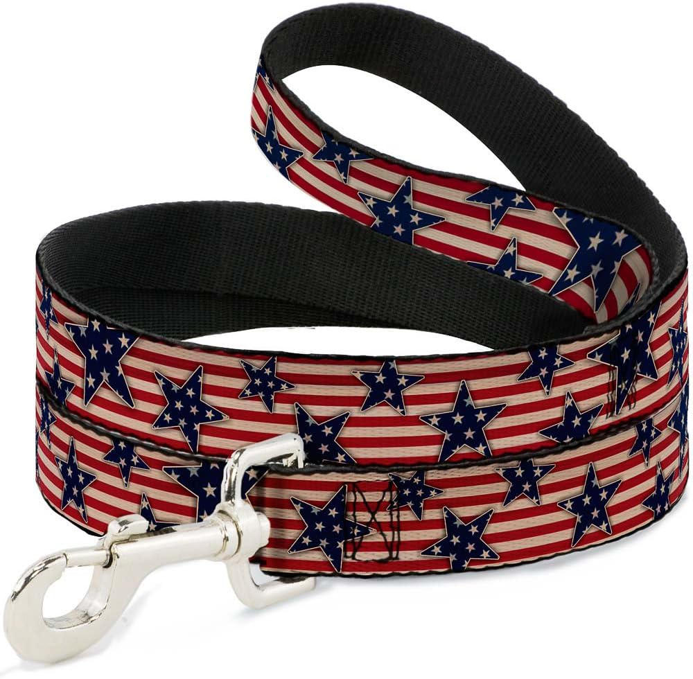 Buckle-Down Americana Stars and Stripes dog leash front view showing full patriotic pattern