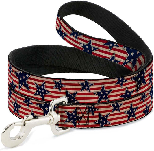 Buckle-Down Americana Stars and Stripes dog leash side profile view