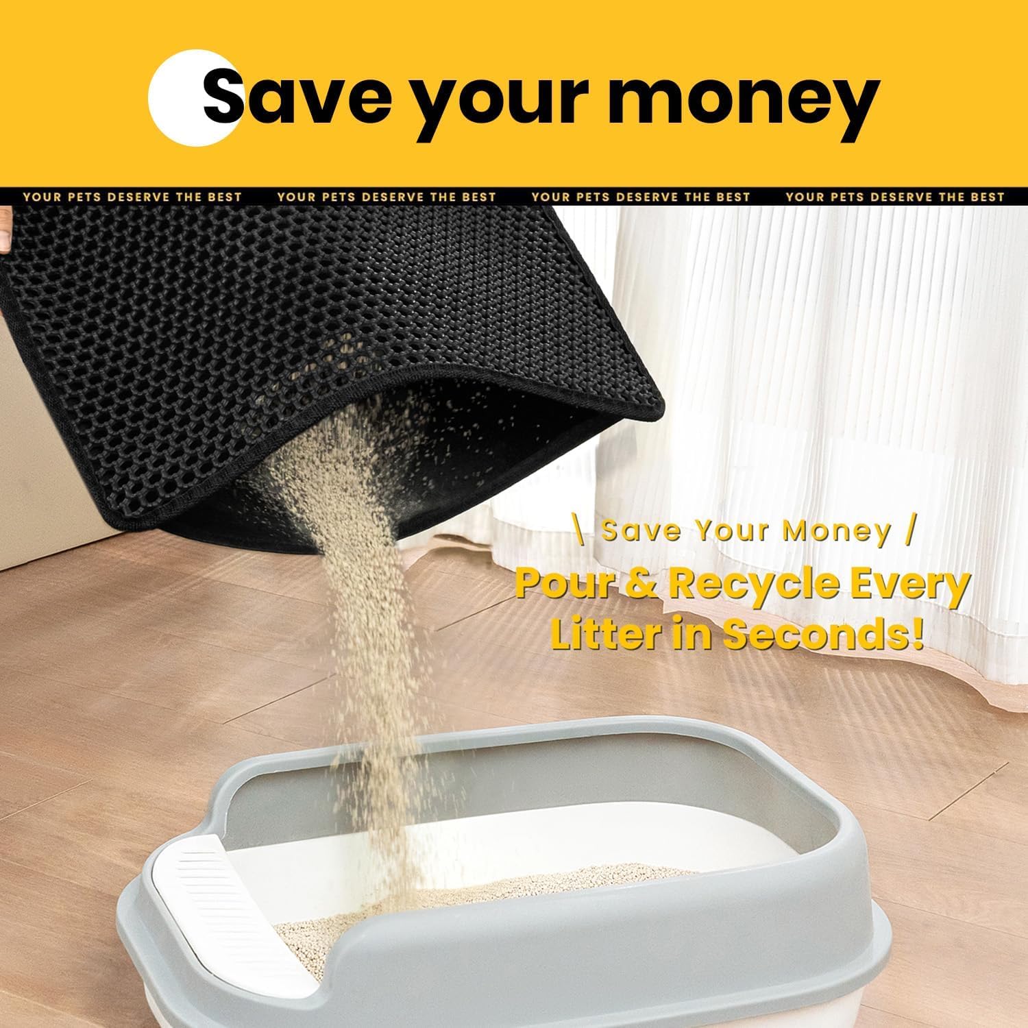 Washable EVA cat litter mat being rinsed under a shower head