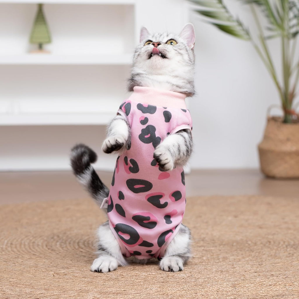 U shaped rear design on cat recovery onesie for bathroom breaks