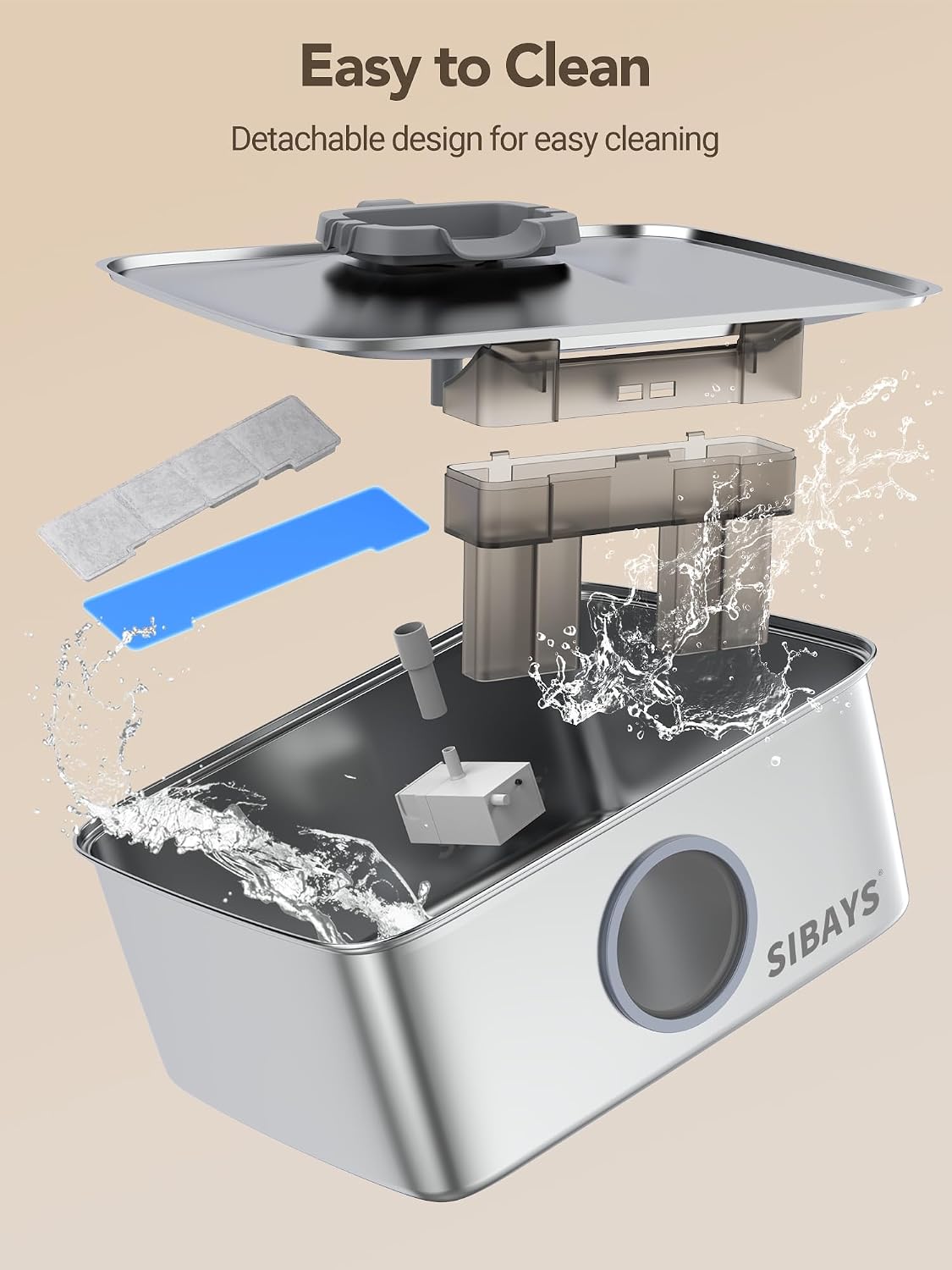 Large dog drinking from Sibays stainless steel fountain