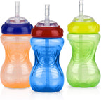 Nuby No Spill Flex Straw Sippy Cup front view showing three pack assortment