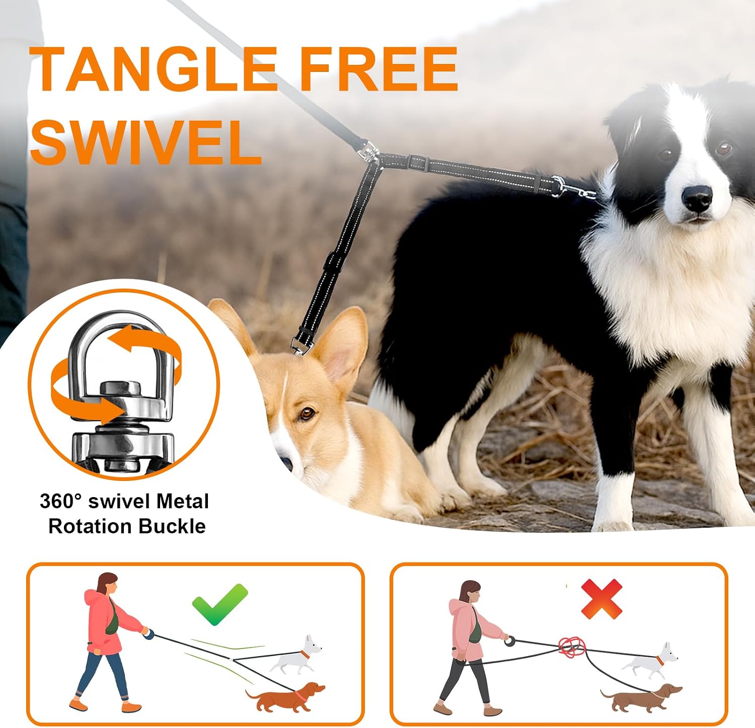Adjustable length buckles on shock absorbing double dog coupler